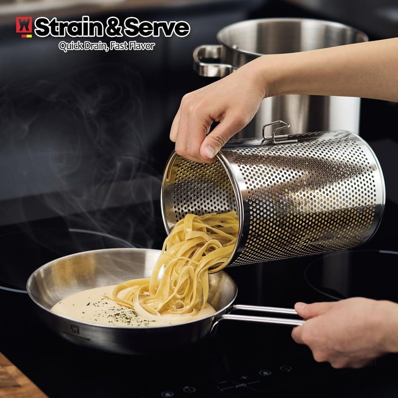 WAGENSTEIGER Premium Stainless Steel Asparagus Steamer Pot or Spaghetti Pasta Stovetop Cooker with Perforated Steamer Basket, Tall & Large Size, Versatile Cookware, 3-Ply Base(4.3Liters/1.14Gals) - Image 4